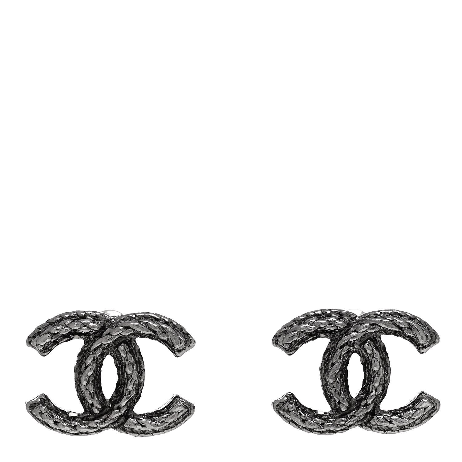 Chanel Ruthenium Twisted CC Earrings Silver 1 of 4