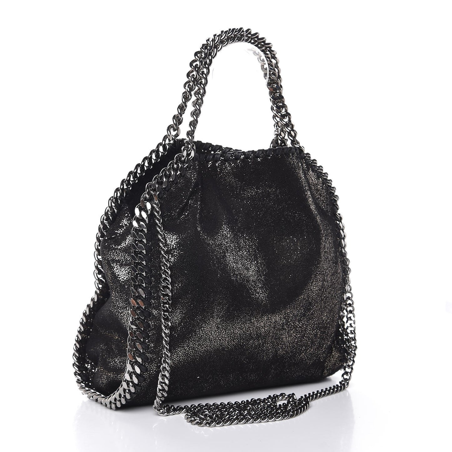 Chamois Shiny Dotted Mini Falabella Fold Over Tote Ruthenium
