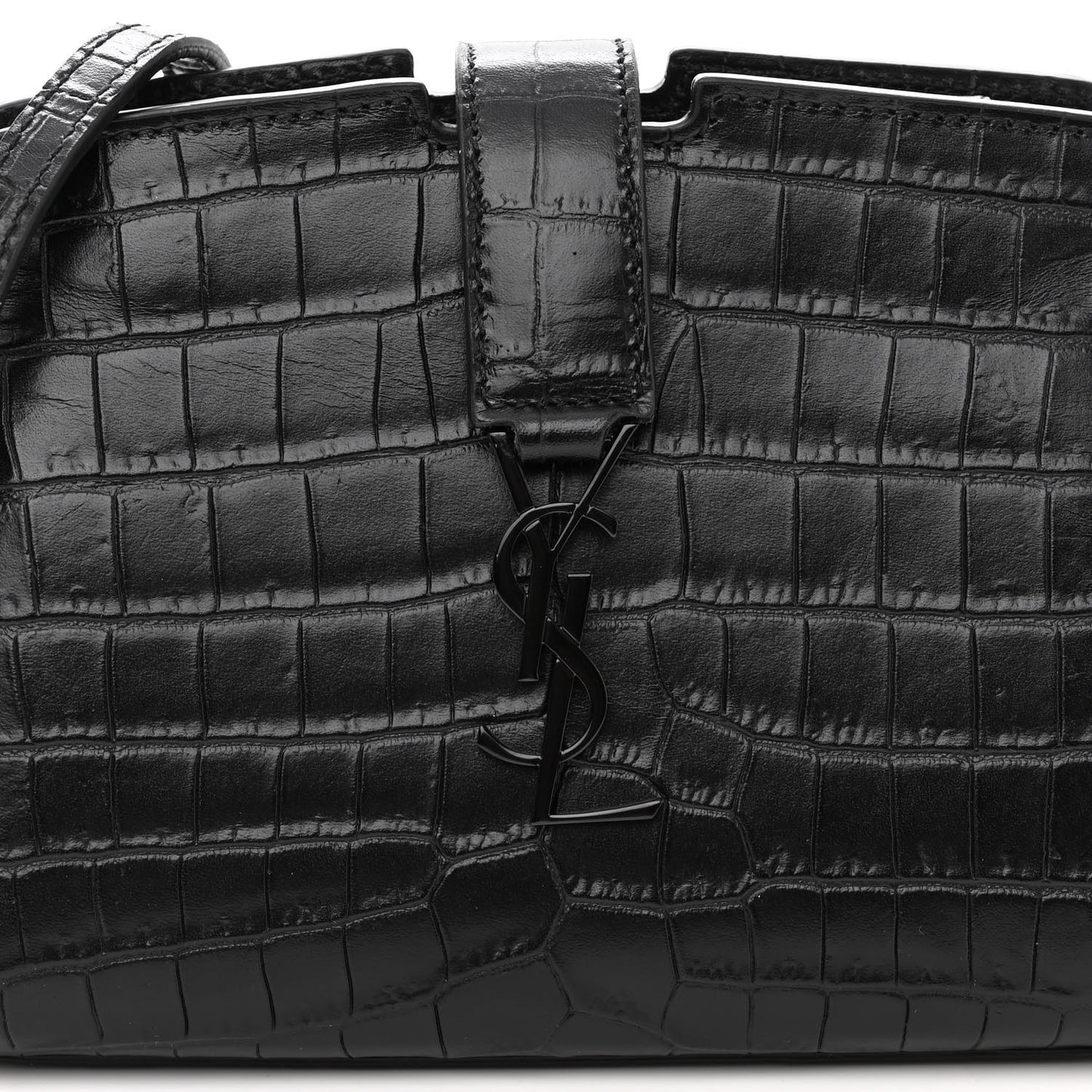 Calfskin Crocodile Embossed Monogram Toy Cabas Black