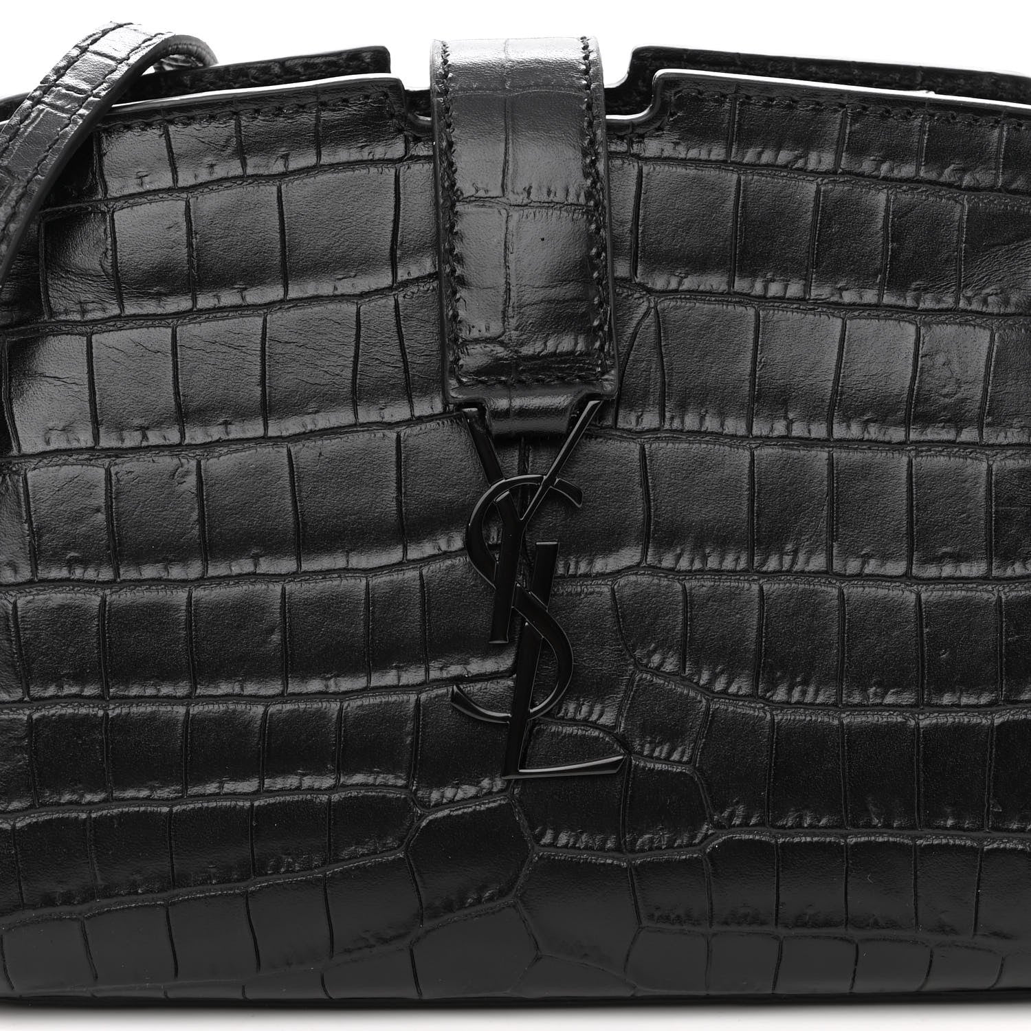 Saint Laurent Calfskin Crocodile Embossed Monogram Toy Cabas Black 7 of 9