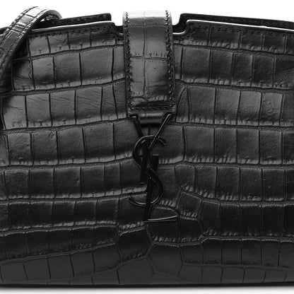 Saint Laurent Calfskin Crocodile Embossed Monogram Toy Cabas Black 7 of 9