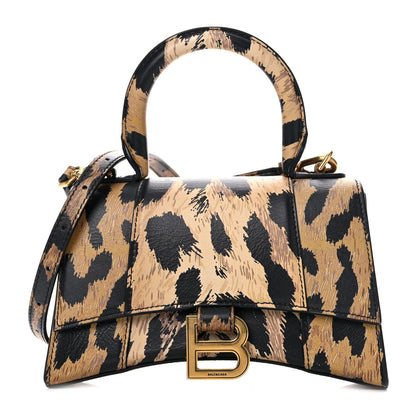 Balenciaga Smooth Calfskin Leopard Print Hourglass Top Handle Bag XS Beige 1 of 11