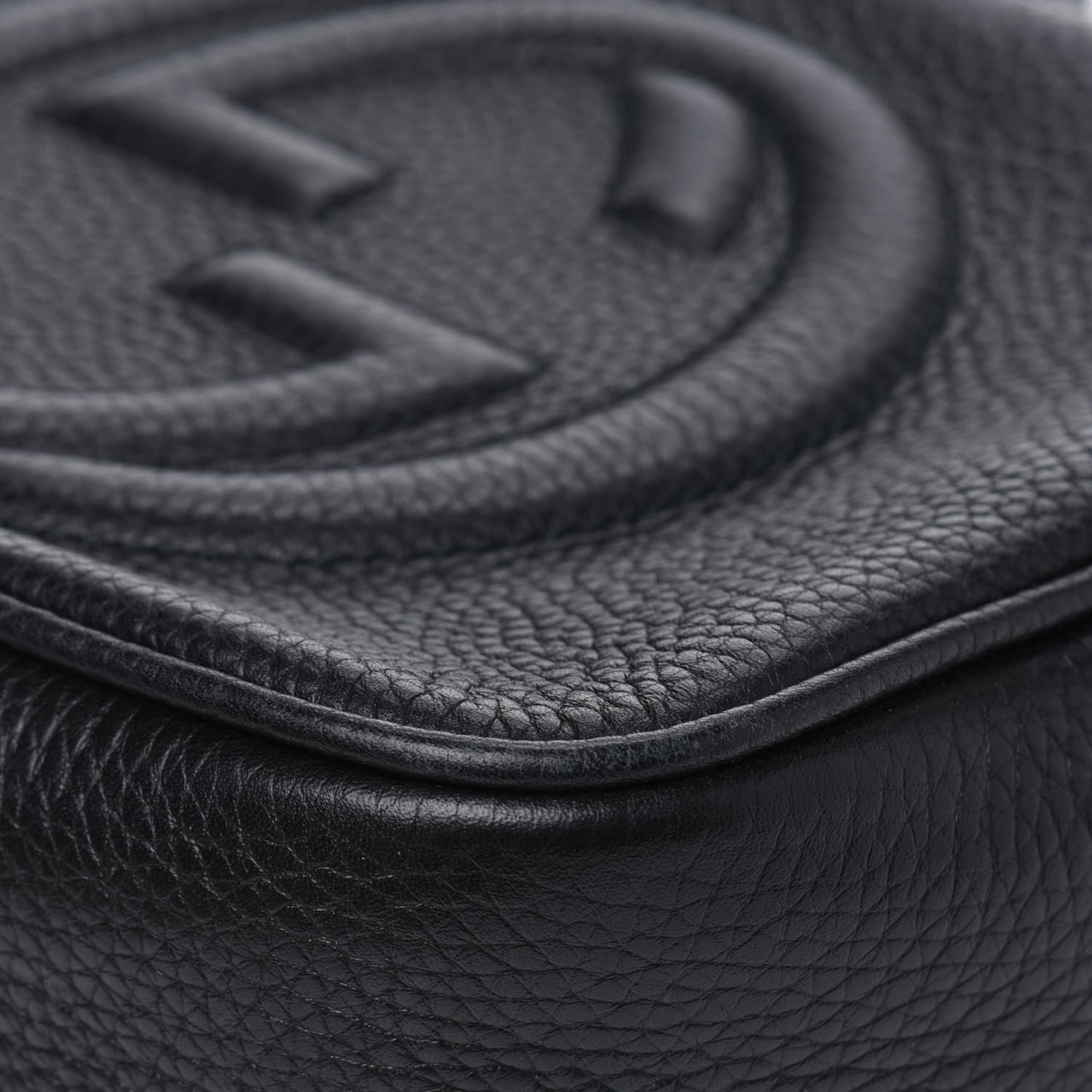 Pebbled Calfskin Small Soho Disco Bag Black