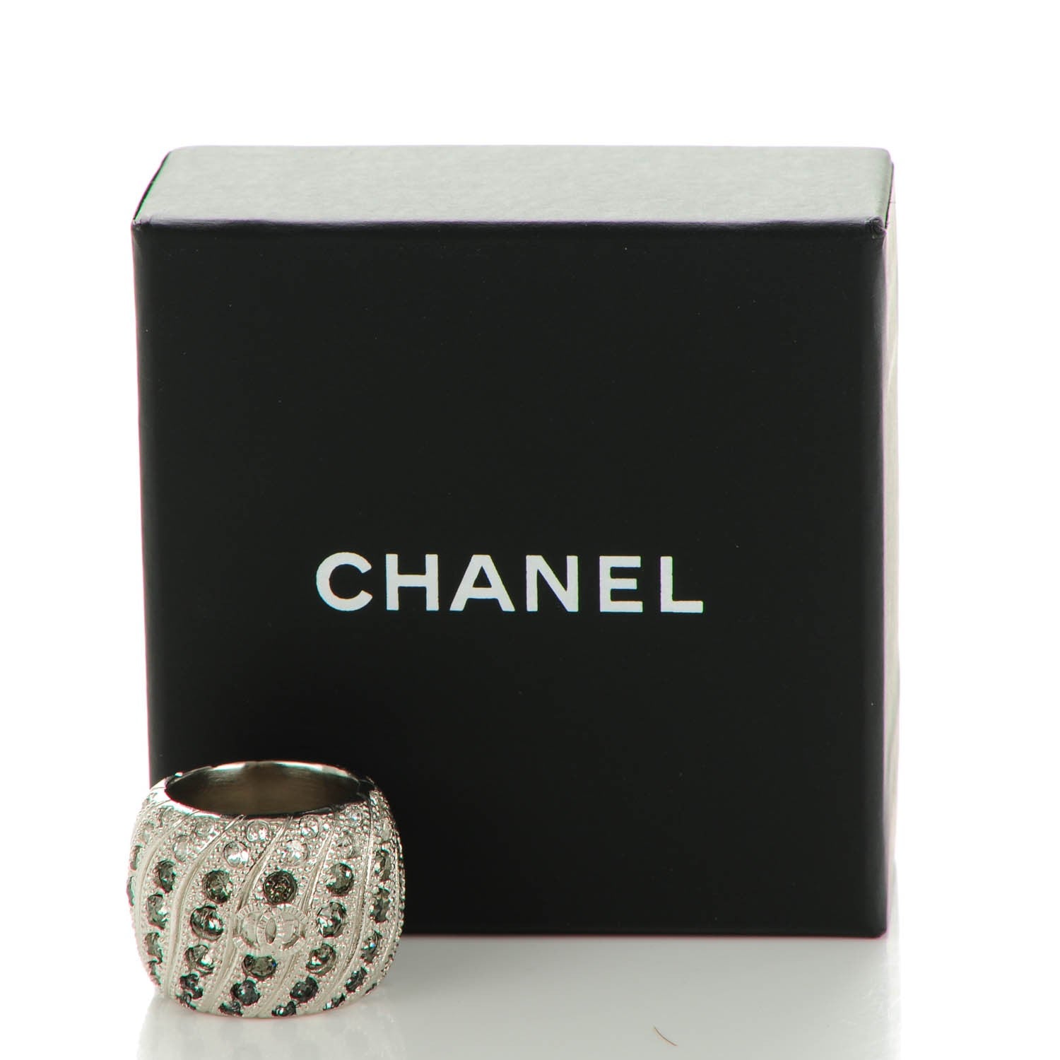 Chanel Crystal CC Ring 6.75 Grey Silver 5 of 5