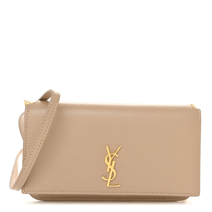 Saint Laurent Grained Calfskin Monogram Phone Holder Crossbody Beige 1 of 10