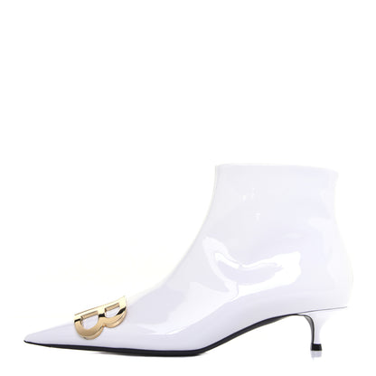 Balenciaga Patent BB Pointy Toe Ankle Booties 38 Optical White 1 of 13