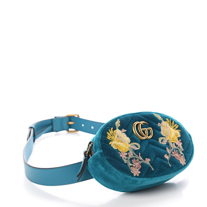 Gucci Velvet Matelasse Embroidered GG Marmont Belt Bag 105 42 Pavone Cyan 3 of 8