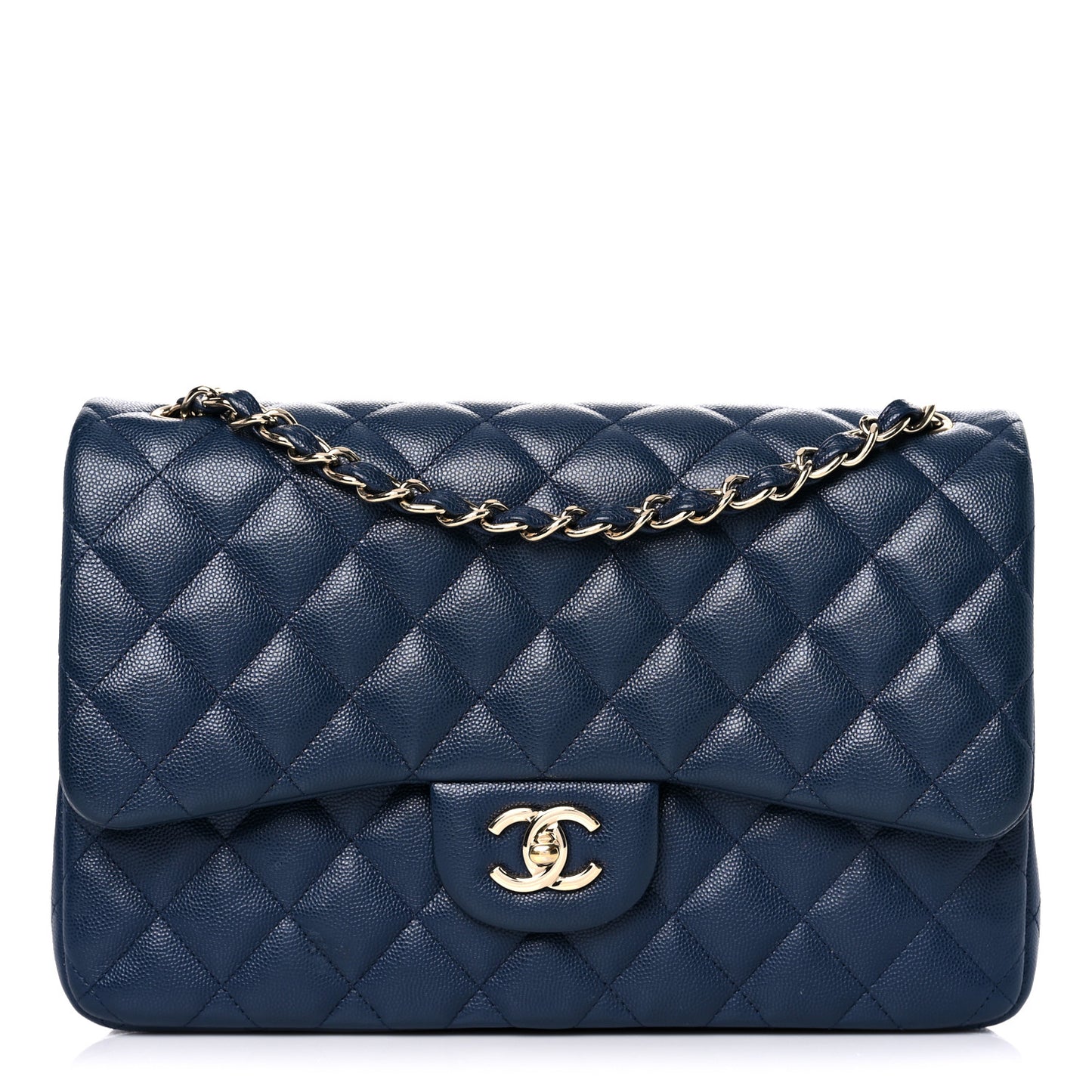 Caviar Quilted Jumbo Double Flap Blue