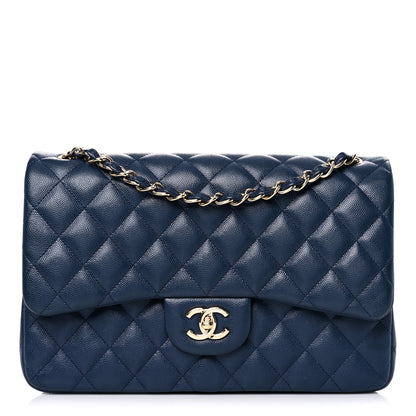 Chanel Caviar Quilted Jumbo Double Flap Blue 1 of 17