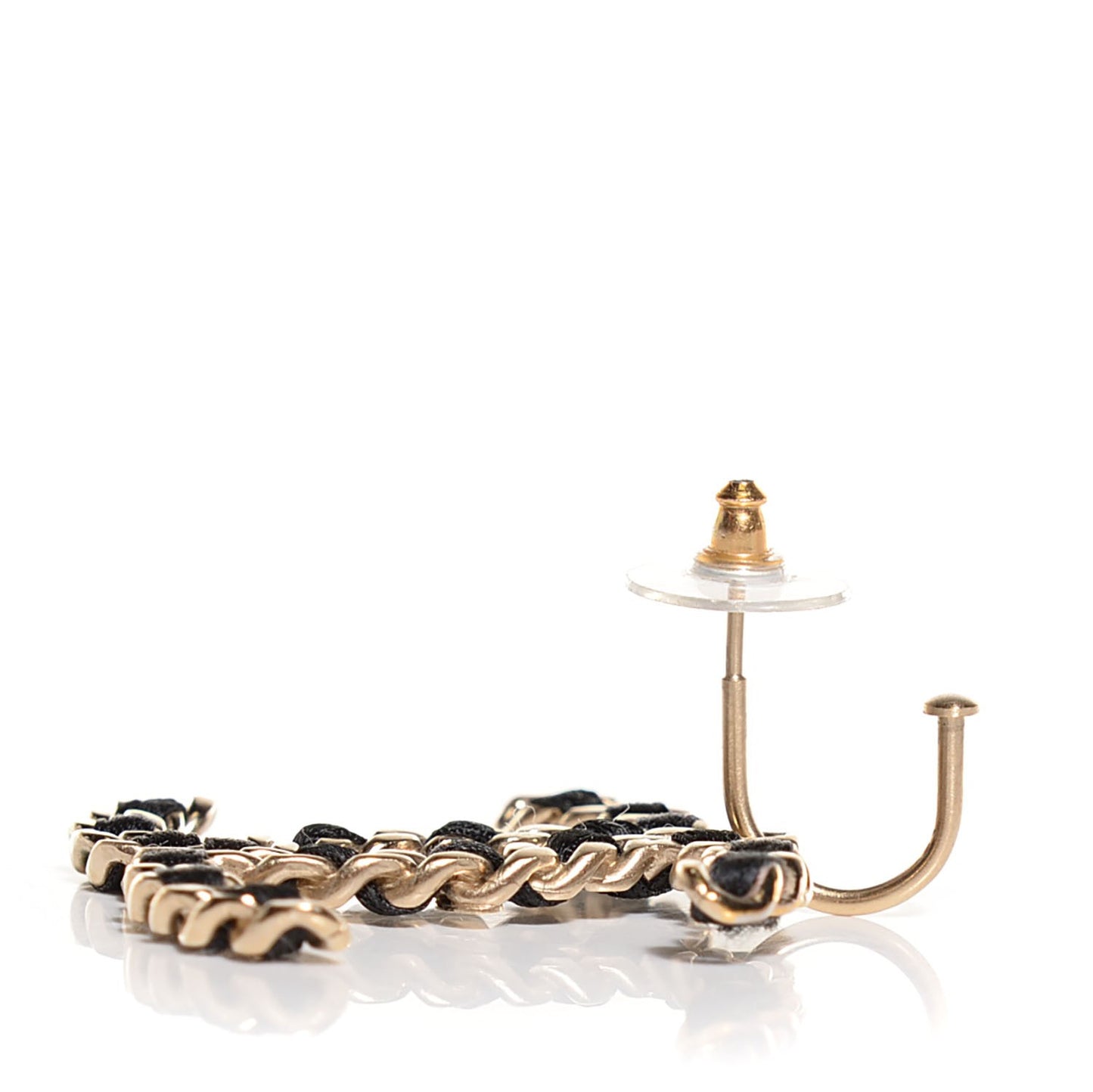 Satin CC Chain Earrings Light Gold Black