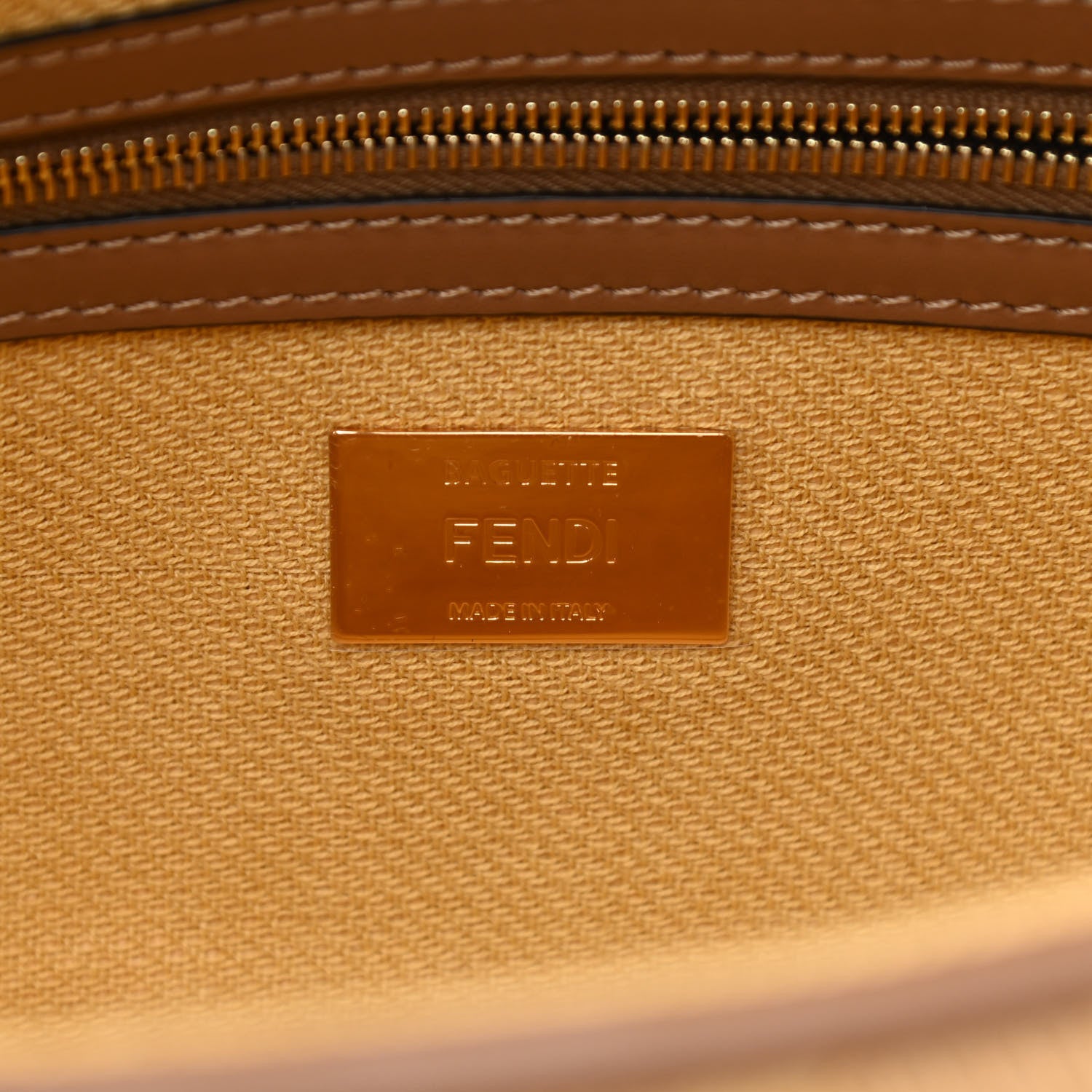 Fendi Raffia Vitello King Lucido FF Embroidered Baguette Grano Sand 6 of 10