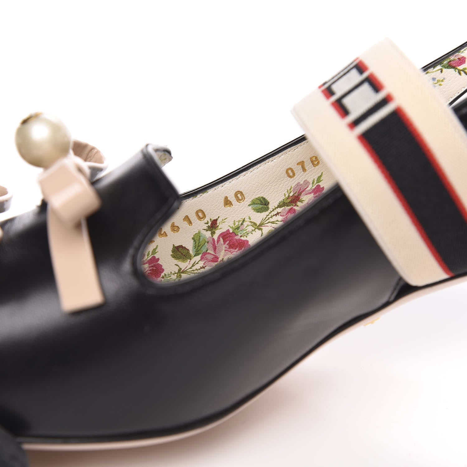 Gucci Malaga Kid Bow Ace Stripe Mid Heel Slingback Pumps 40 Black 9 of 10