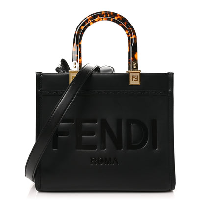 Fendi Vitello King Plexiglass Logo Embossed Small Fendi Sunshine Shopper Tote Black 1 of 9