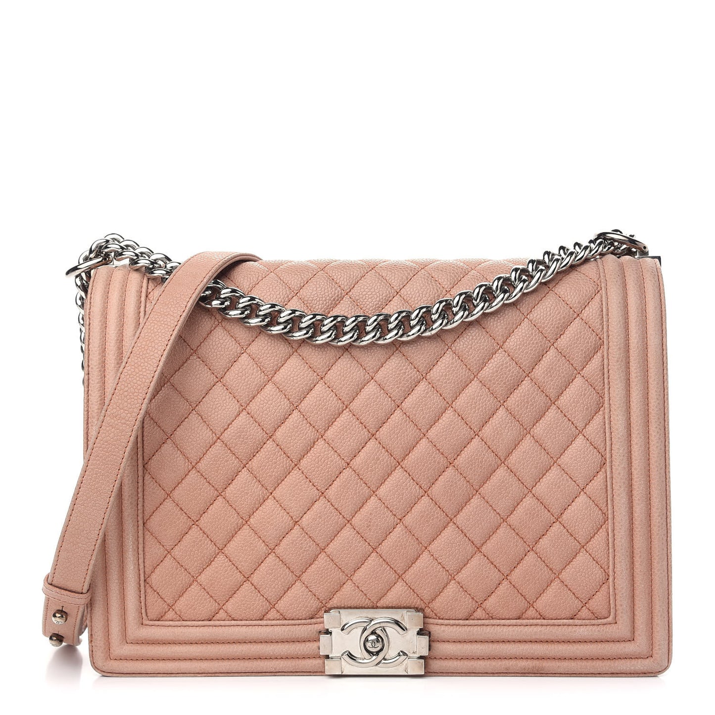 Iridescent Caviar Quilted Large Boy Flap Beige