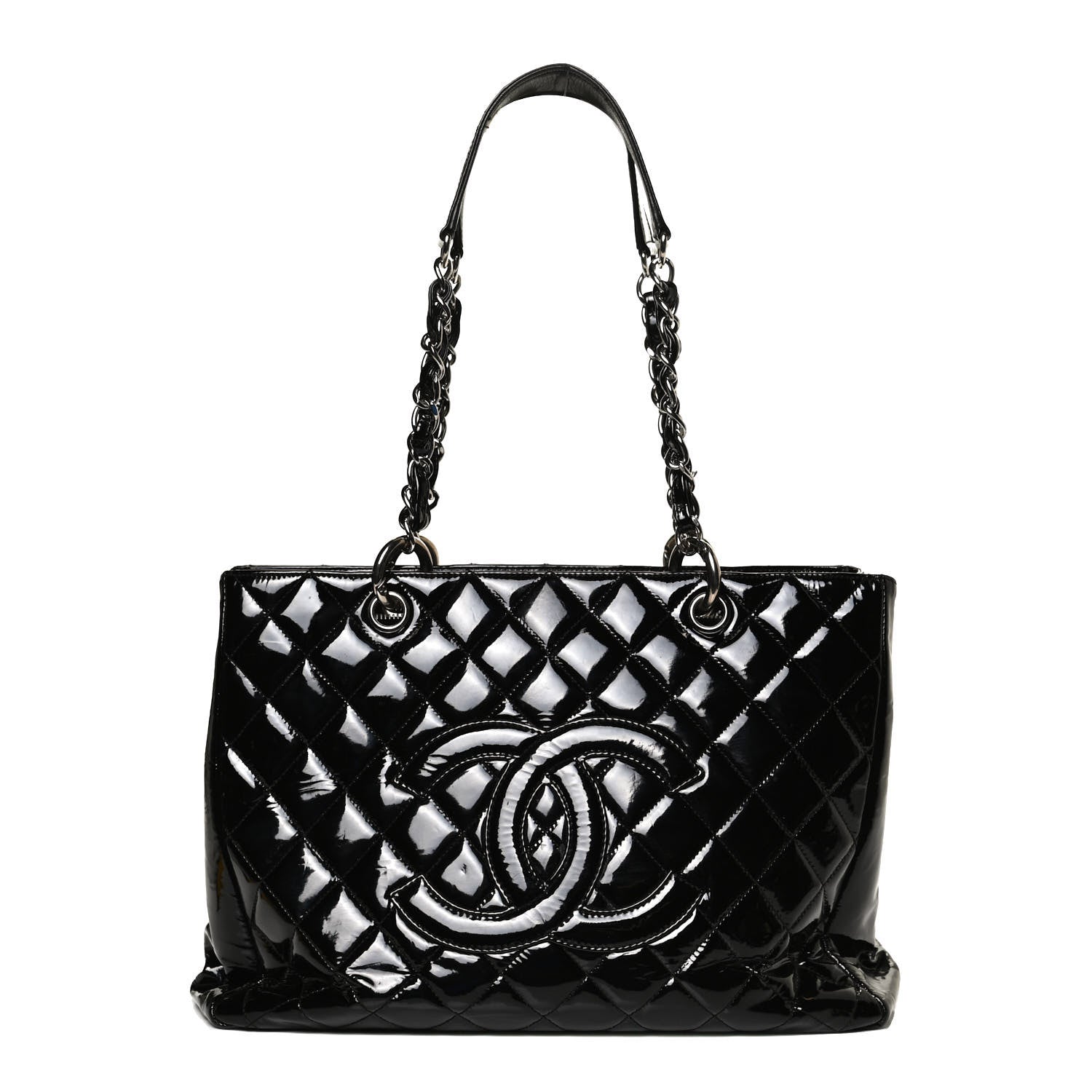 Chanel Patent Quilted Grand Shopping Tote GST Black 1 of 10
