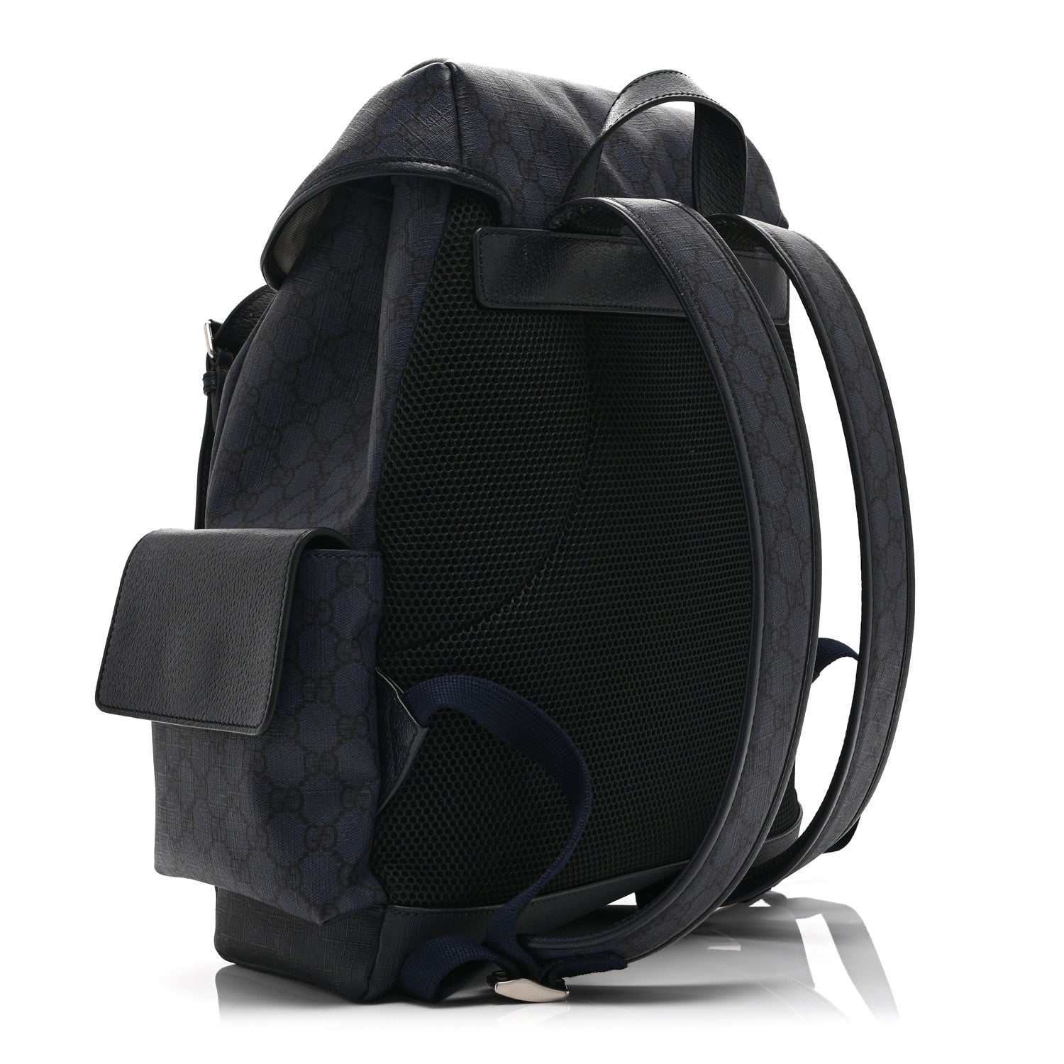 Gucci GG Supreme Monogram Textured Dollar Calfskin Medium Ophidia Double Buckle Backpack Blue Dark Blue Black 3 of 10