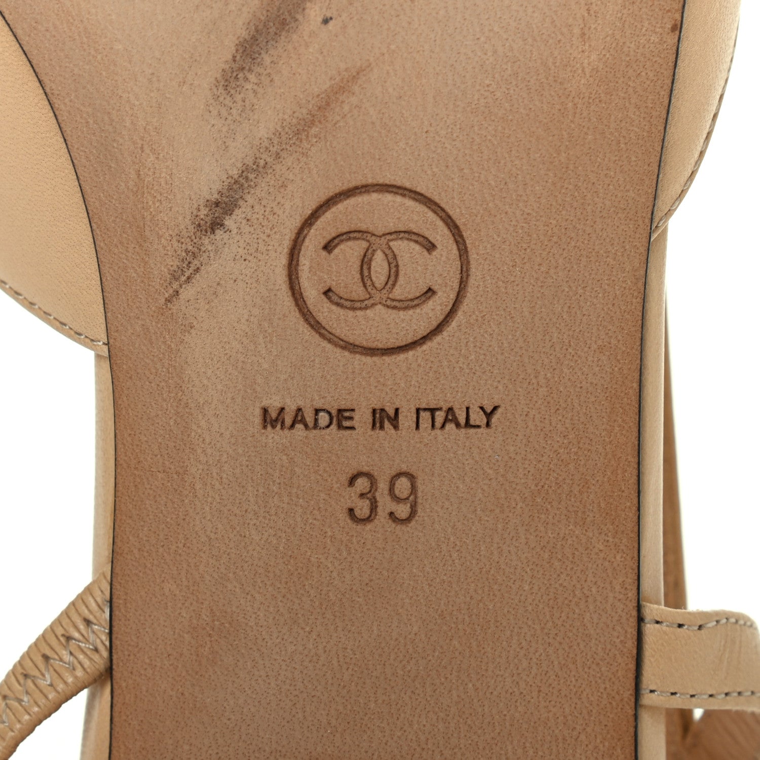 Chanel Goatskin Grosgrain Cap Toe CC Slingback Pumps 39 Beige Black 6 of 16