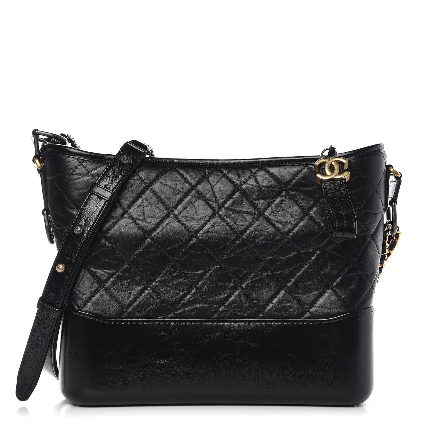 Aged Calfskin Quilted Medium Gabrielle Hobo Black