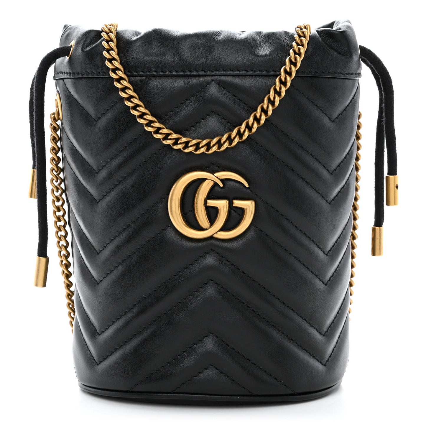 Calfskin Matelasse Mini GG Marmont 2.0 Bucket Bag Black