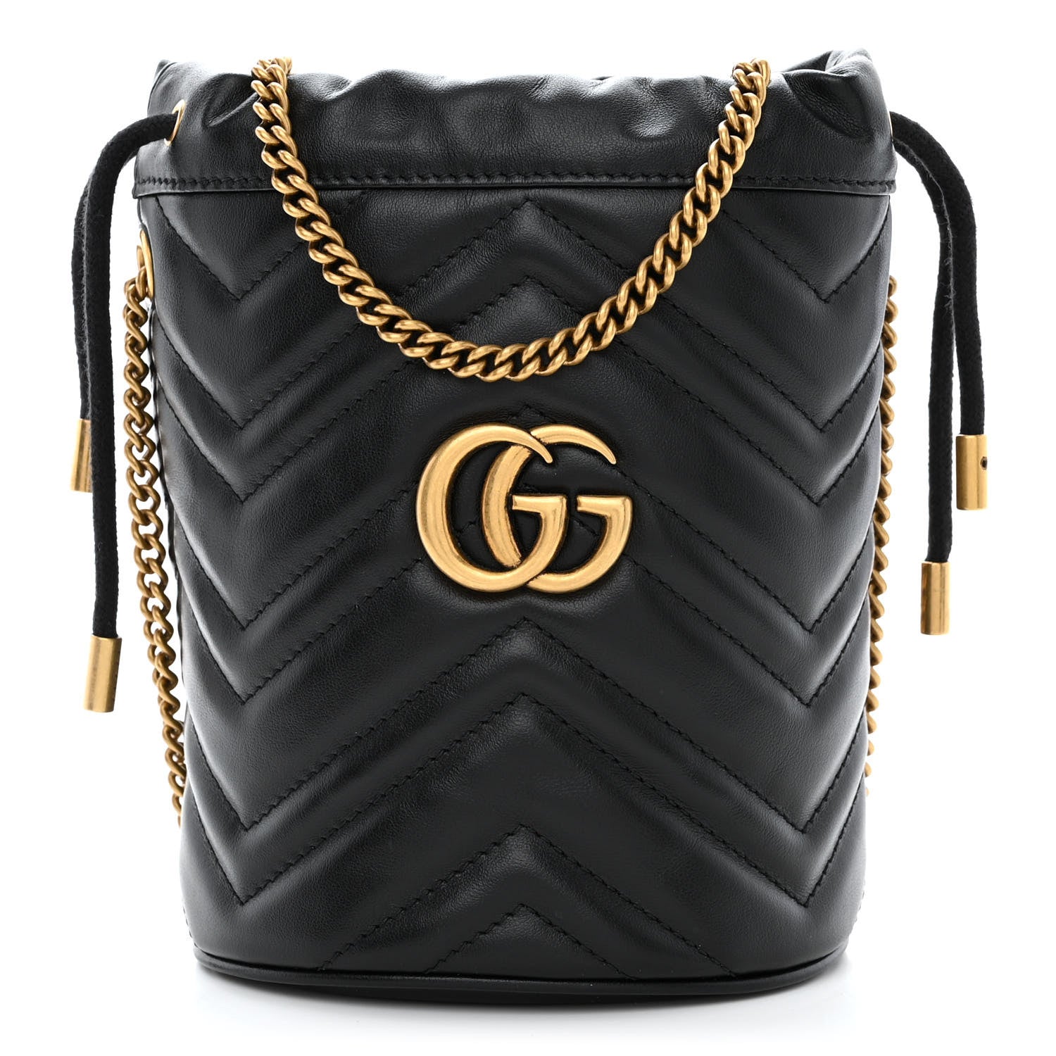 Gucci Calfskin Matelasse Mini GG Marmont 2.0 Bucket Bag Black 1 of 10