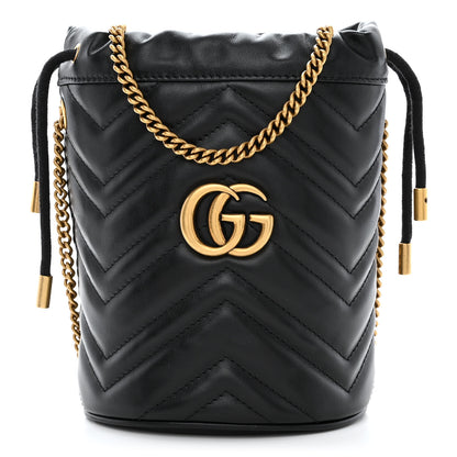 Gucci Calfskin Matelasse Mini GG Marmont 2.0 Bucket Bag Black 1 of 10