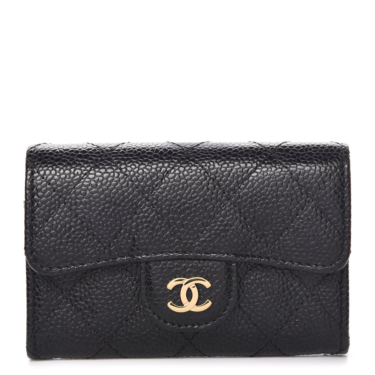 Caviar Quilted Flap Card Holder Black