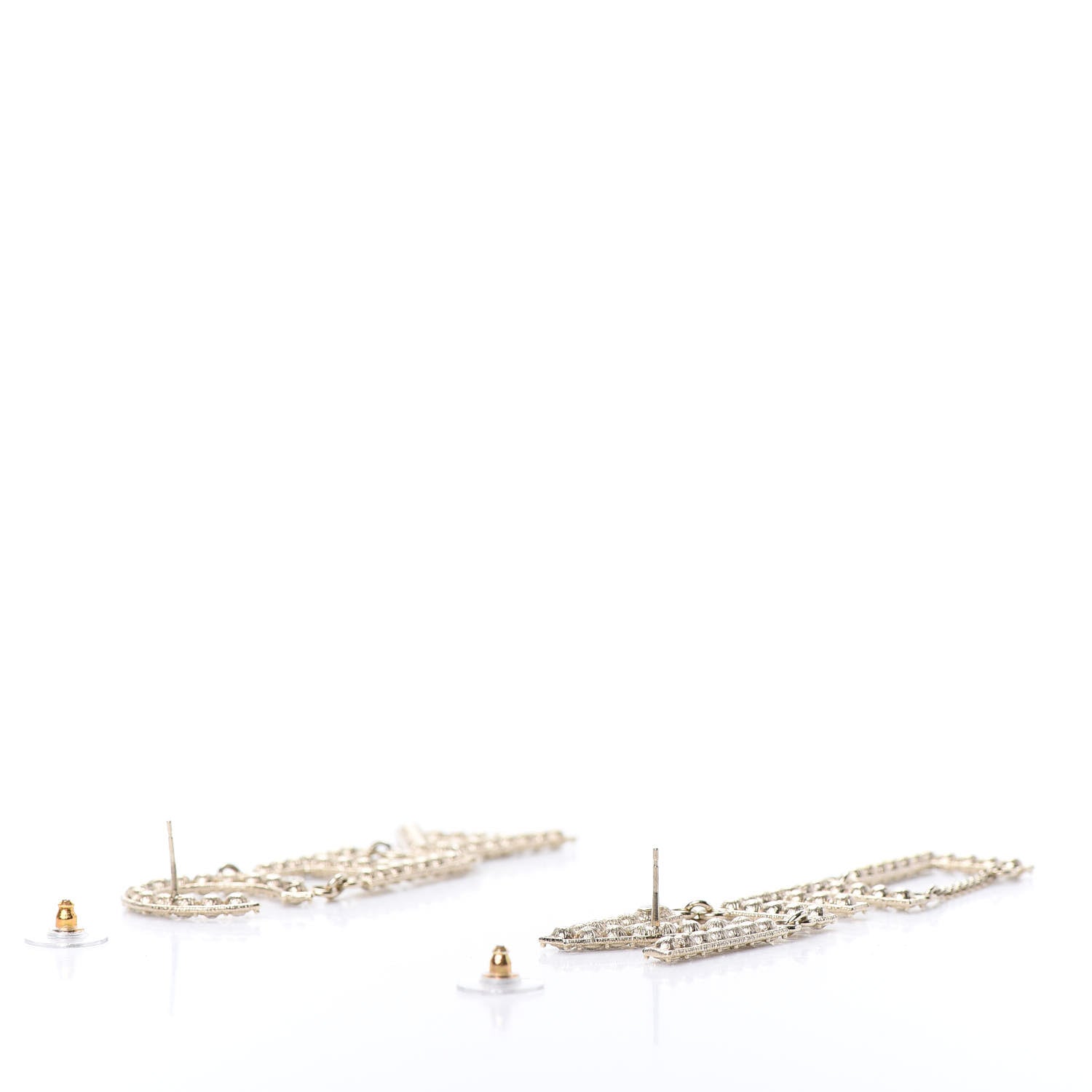 Chanel Crystal Cha-Nel Logo Drop Earrings Gold 3 of 5