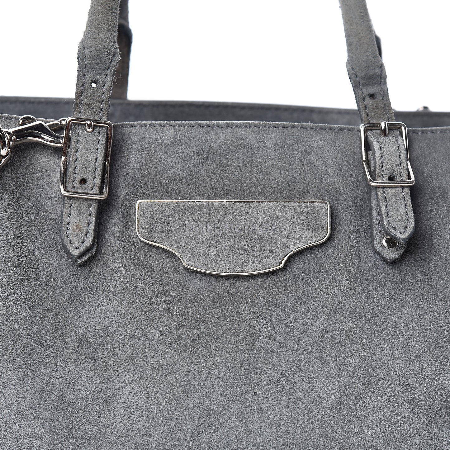 Baby Daim Suede Plate Hardware Papier A6 Zip Around Tote Grey