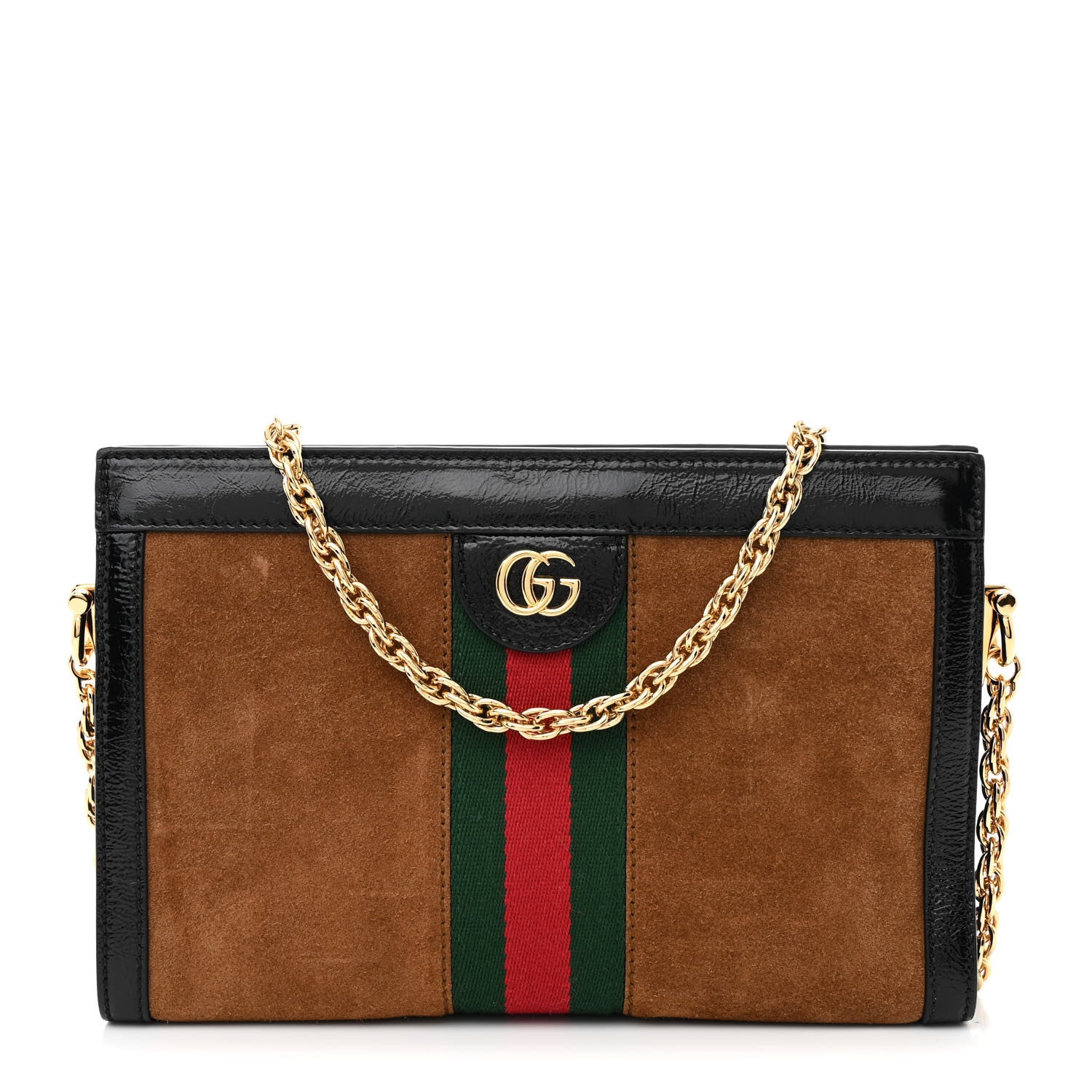 Gucci Suede Patent Web Small Ophidia Chain Shoulder Bag Nocciola Black 1 of 11