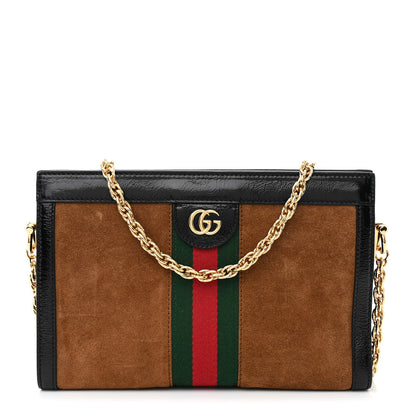 Gucci Suede Patent Web Small Ophidia Chain Shoulder Bag Nocciola Black 1 of 11