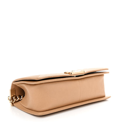 Chanel Caviar Chevron Quilted Medium Boy Flap Beige 4 of 10