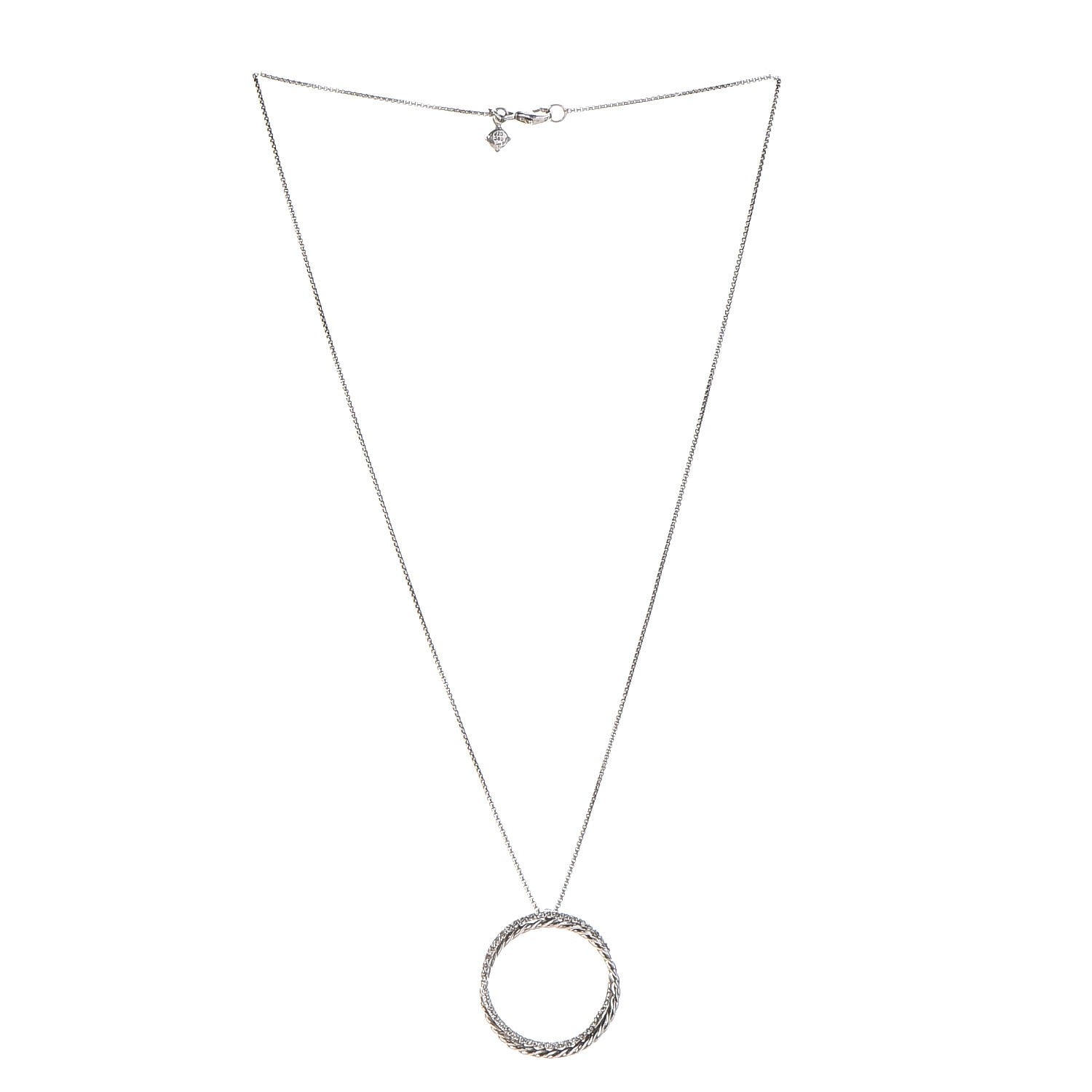 David Yurman Sterling Silver Diamond Crossover Circle Pendant Necklace 3 of 6