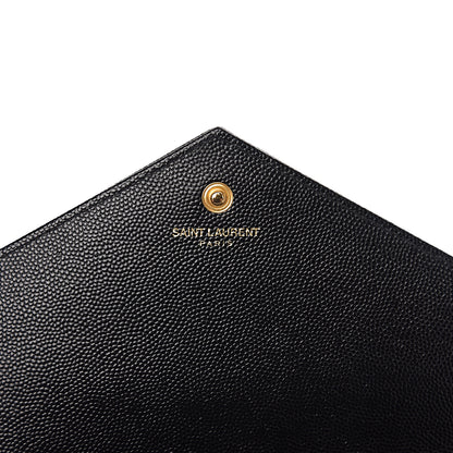 Saint Laurent Grain De Poudre Matelasse Chevron Monogram Chain Wallet Black 4 of 9