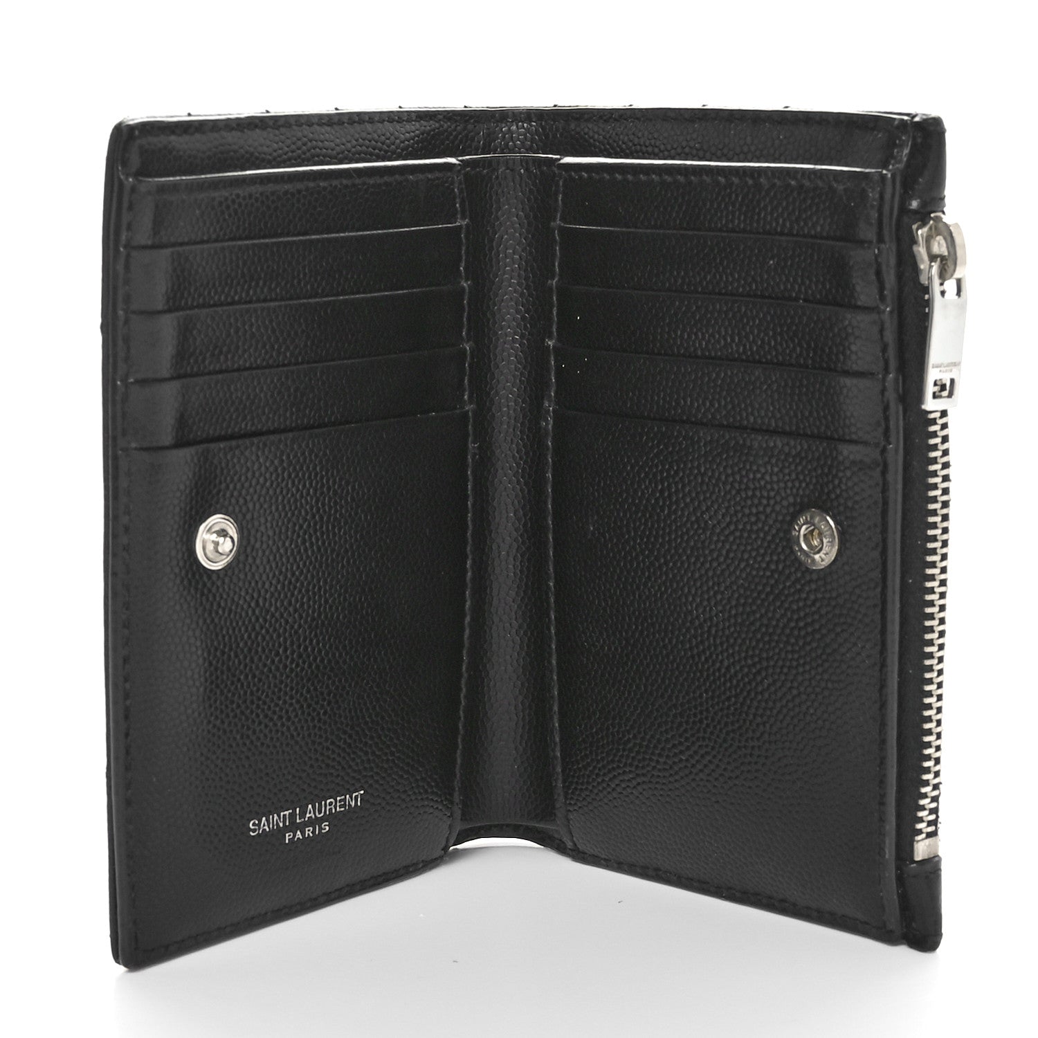Saint Laurent Grain De Poudre Matelasse Chevron Monogram Zipped Two-Part Wallet Black 6 of 7