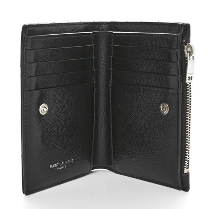 Saint Laurent Grain De Poudre Matelasse Chevron Monogram Zipped Two-Part Wallet Black 6 of 7
