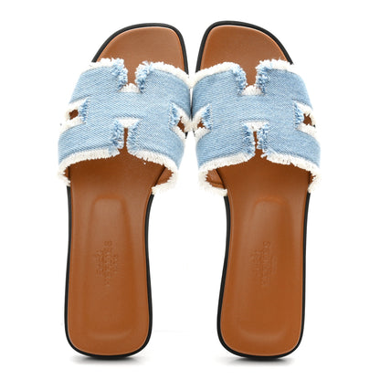 Hermes Denim Oran Fringe Sandals 36 Bleu Clair 2 of 10