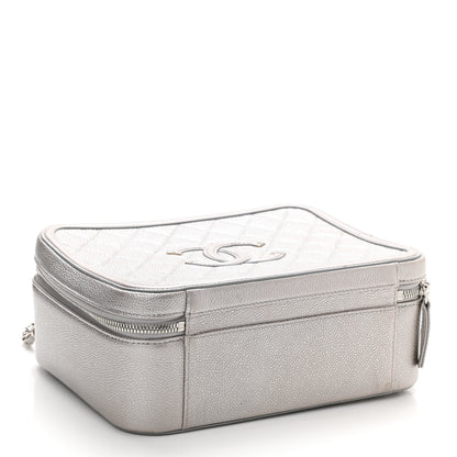 Chanel Metallic Caviar Quilted Large CC Filigree Vanity Case Silver 4 of 13