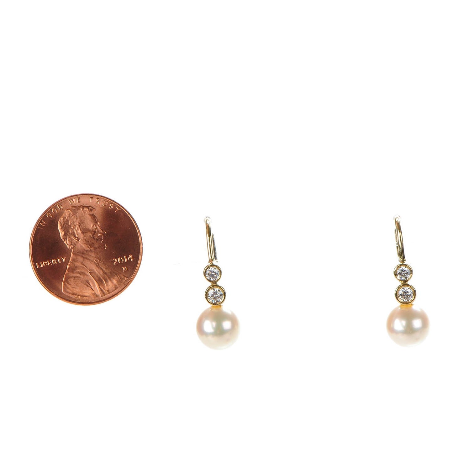 18K Yellow Gold Diamond 7.5mm Pearl Drop Earrings