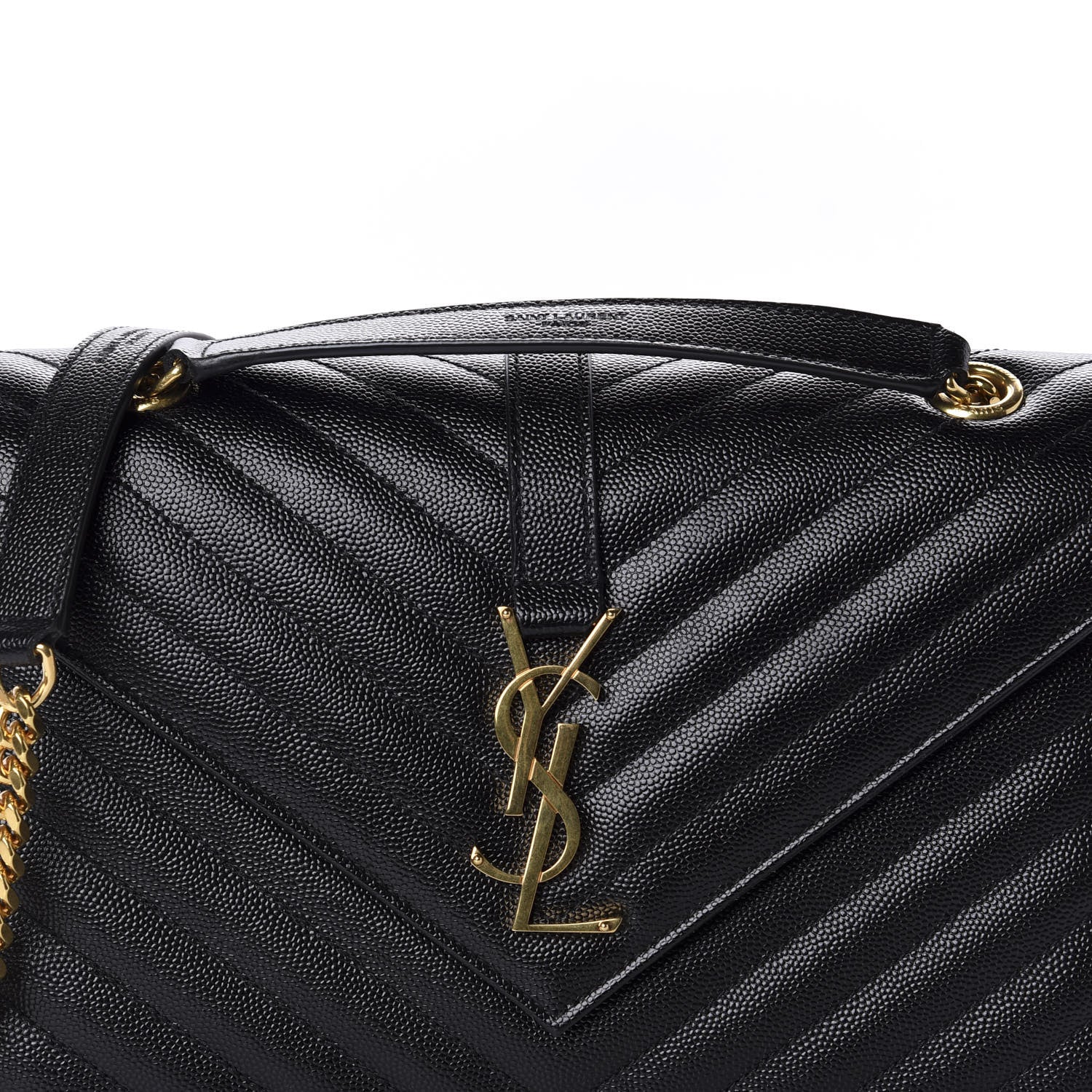 Saint Laurent Grain De Poudre Matelasse Chevron Medium Monogram Satchel Black 11 of 11