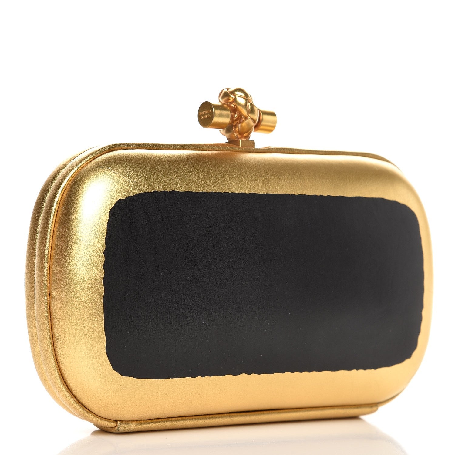 Bottega Veneta Gilded Waxed Leather Knot Clutch Gold Black 3 of 9