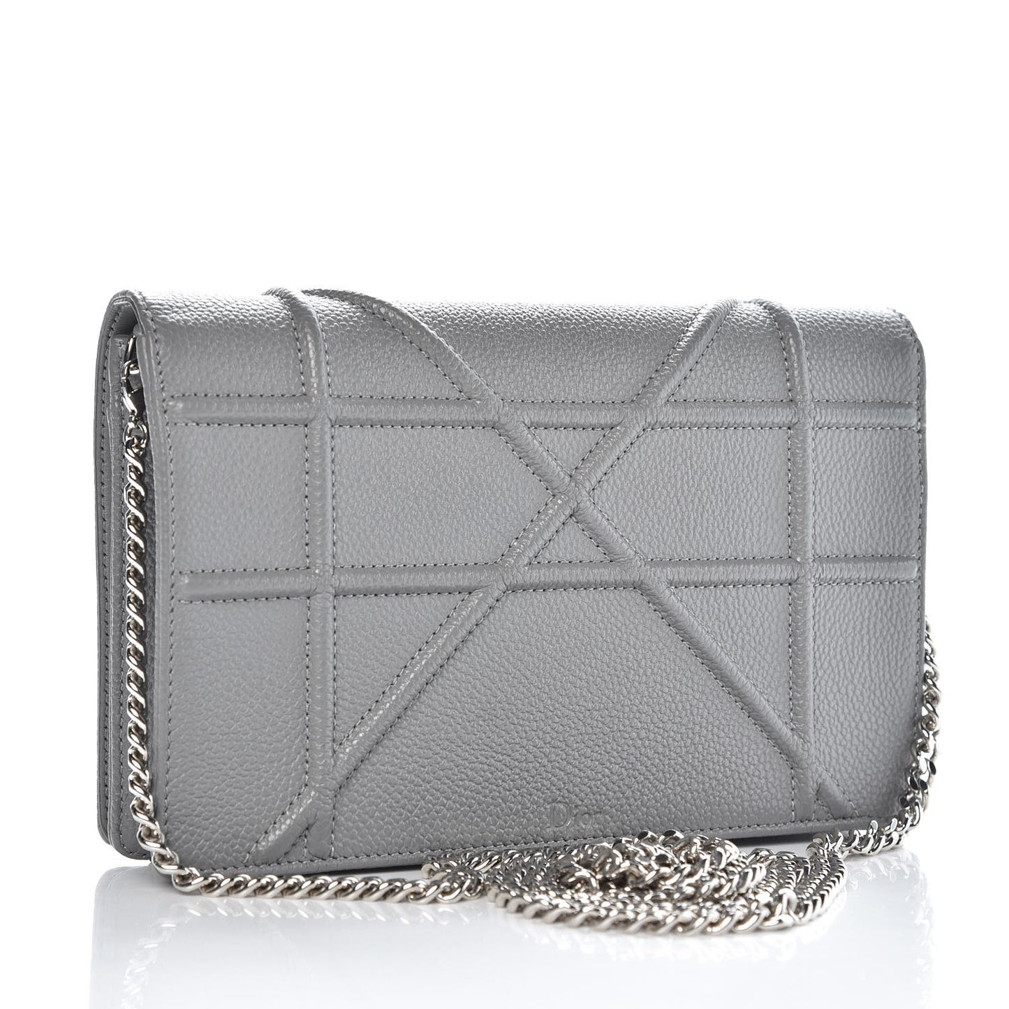 Grained Calfskin Diorama Wallet on Chain Pouch Gris