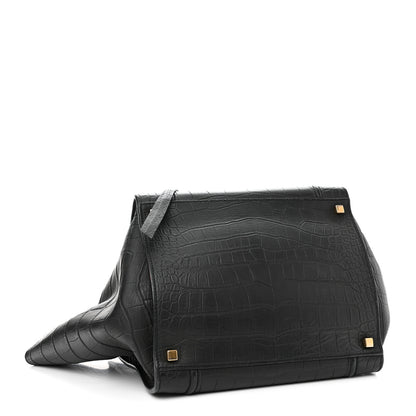 Celine Calfskin Crocodile Embossed Medium Phantom Luggage Black 4 of 17