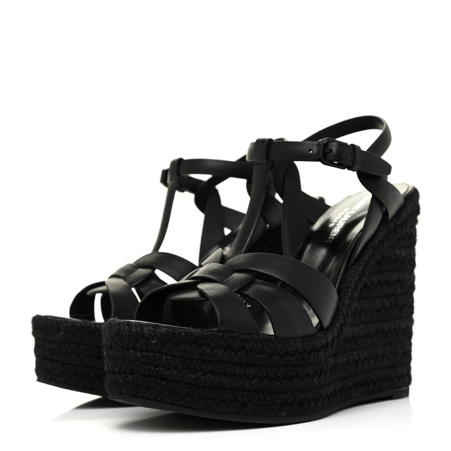 Calfskin Tribute 95 Platform Espadrille Wedge Sandals 37 Black