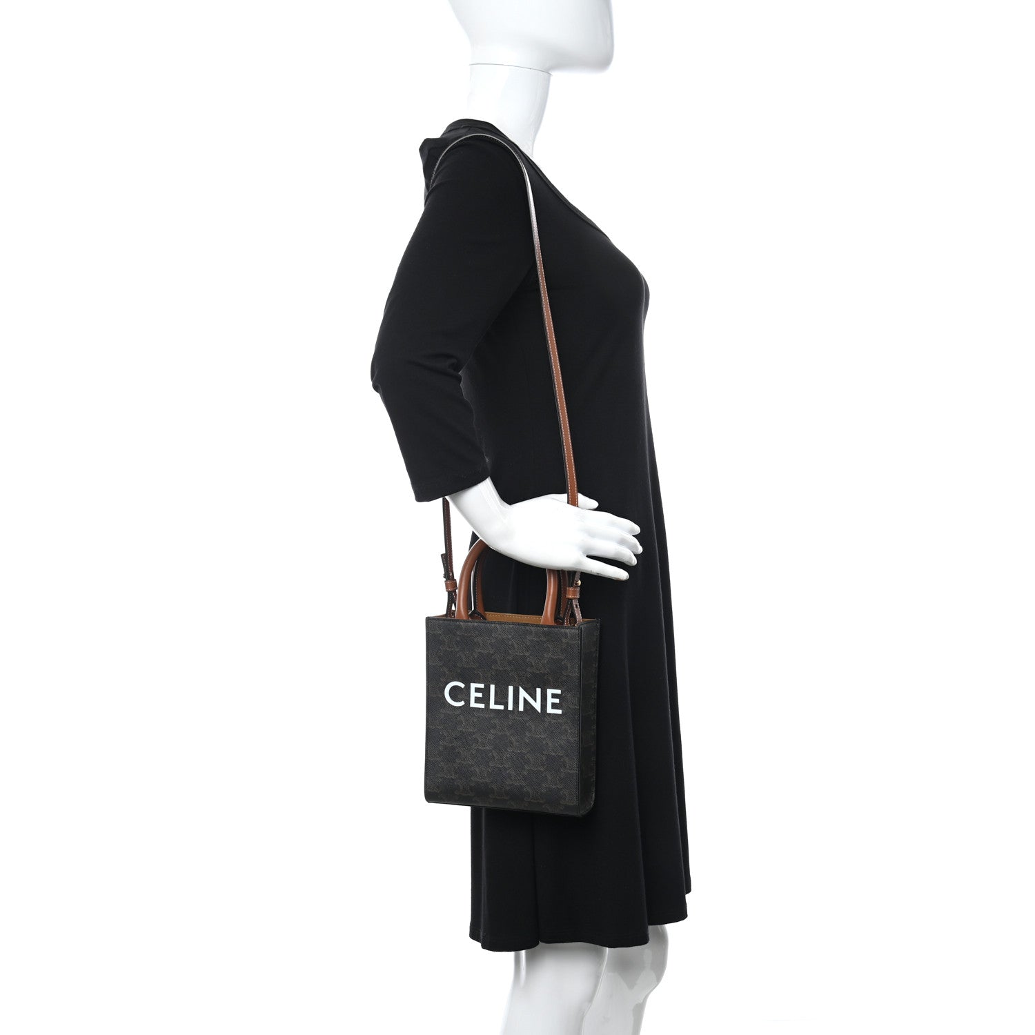 Celine Triomphe Canvas Calfskin Mini Vertical Cabas Tan 2 of 10