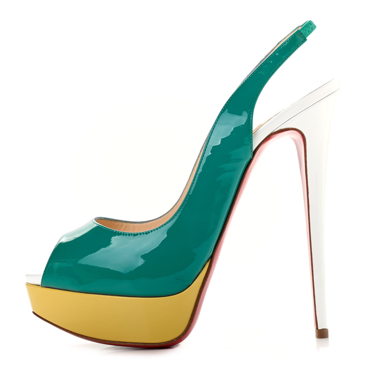 Christian Louboutin Patent Lady Peep Sling 150 Pumps 39 Jade Mimosa 1 of 7