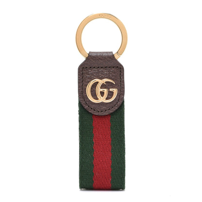 Gucci Nylon Textured Dollar Calfskin Web Ophidia Key Ring Green Red New Acero 1 of 7