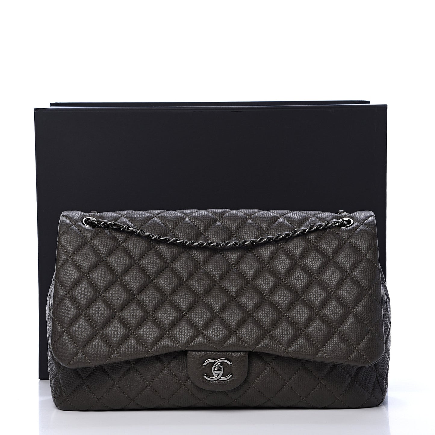 Calfskin Quilted Small XXL Travel Flap Bag Khaki