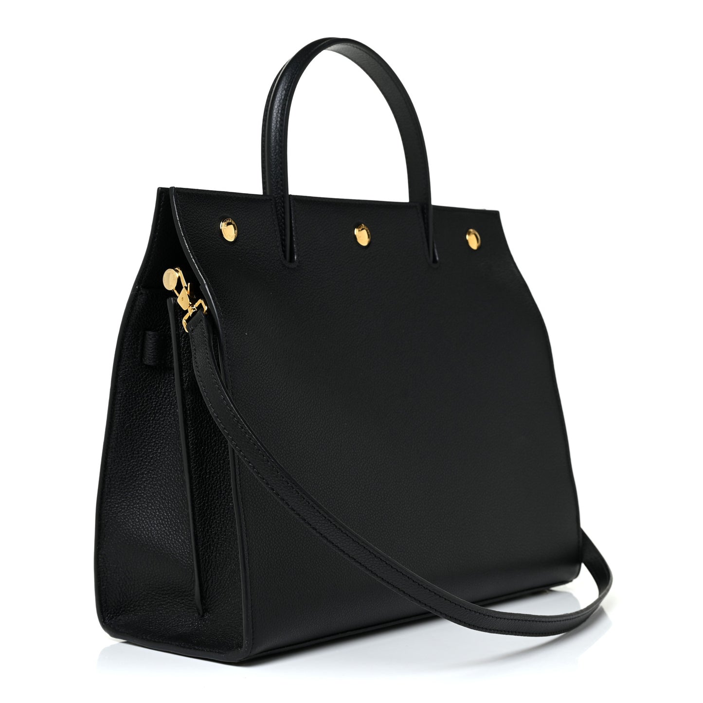 Grainy Calfskin Medium Title Bag Black