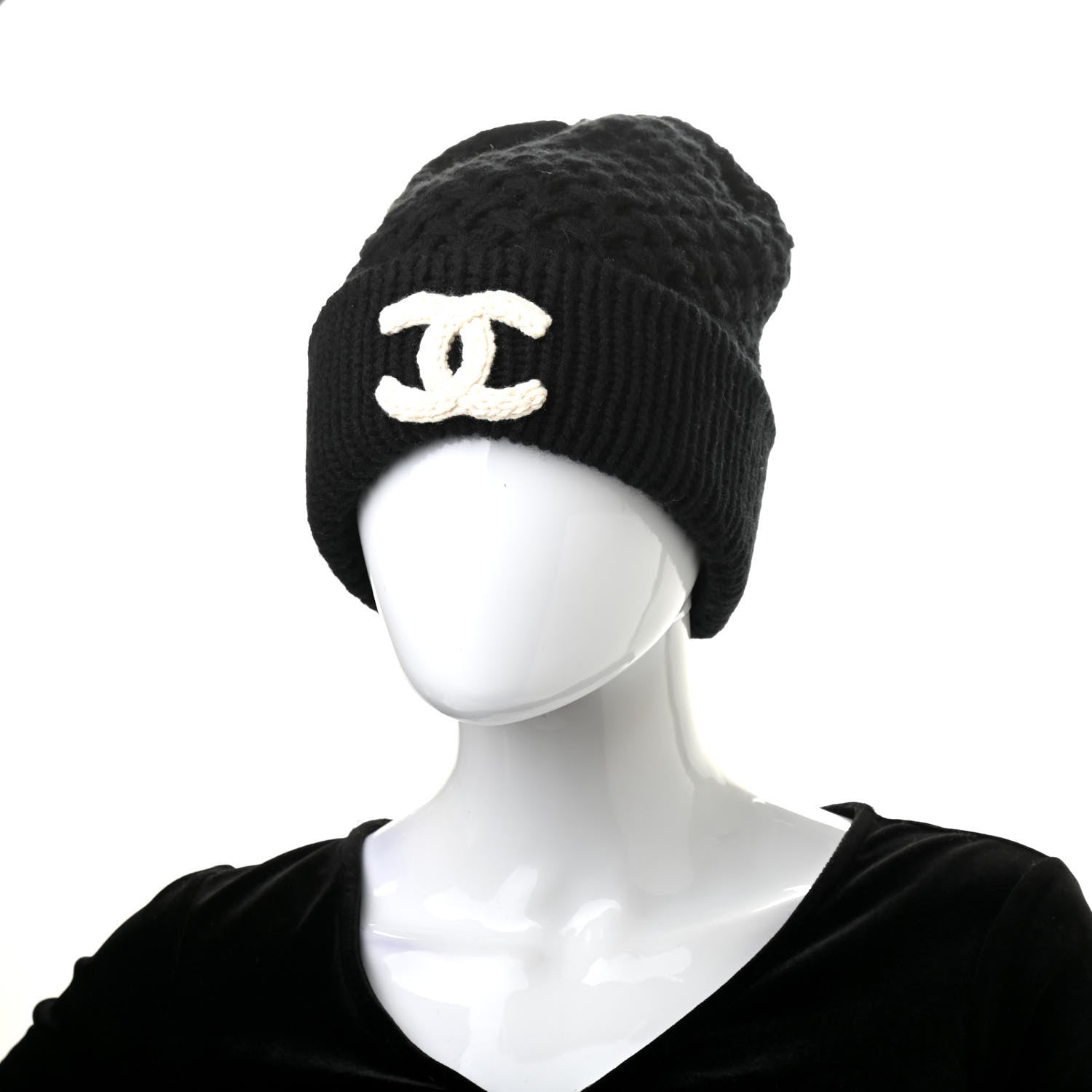 Chanel Cashmere CC Beanie Hat Black White 2 of 5