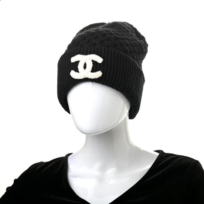 Chanel Cashmere CC Beanie Hat Black White 2 of 5